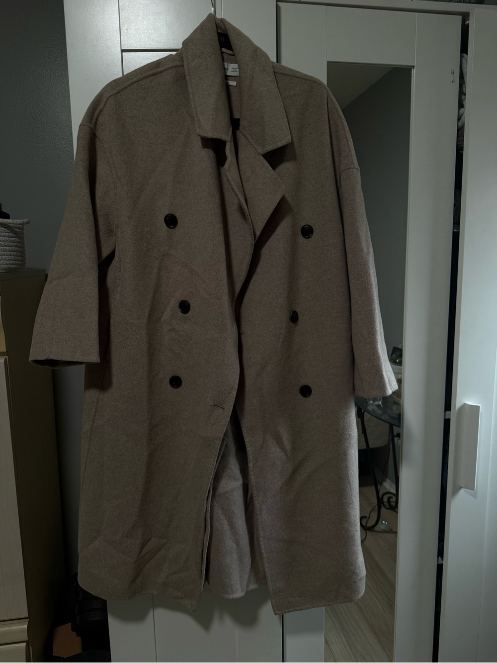 Mango Double-Breasted Pea Coat in Taupe